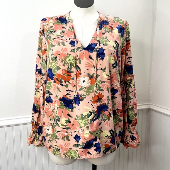 Eloquii Plus Size 18 Shirt Floral Peasant Top Ruffle Sleeve Boho Romantic Spring - Picture 1 of 10